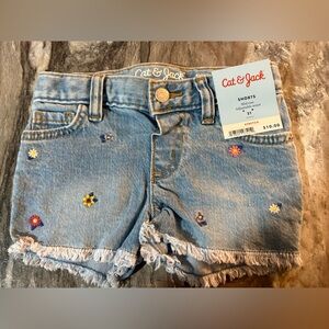 NWT Cat & Jack Denim Flower Embroidery Shorts size 2T